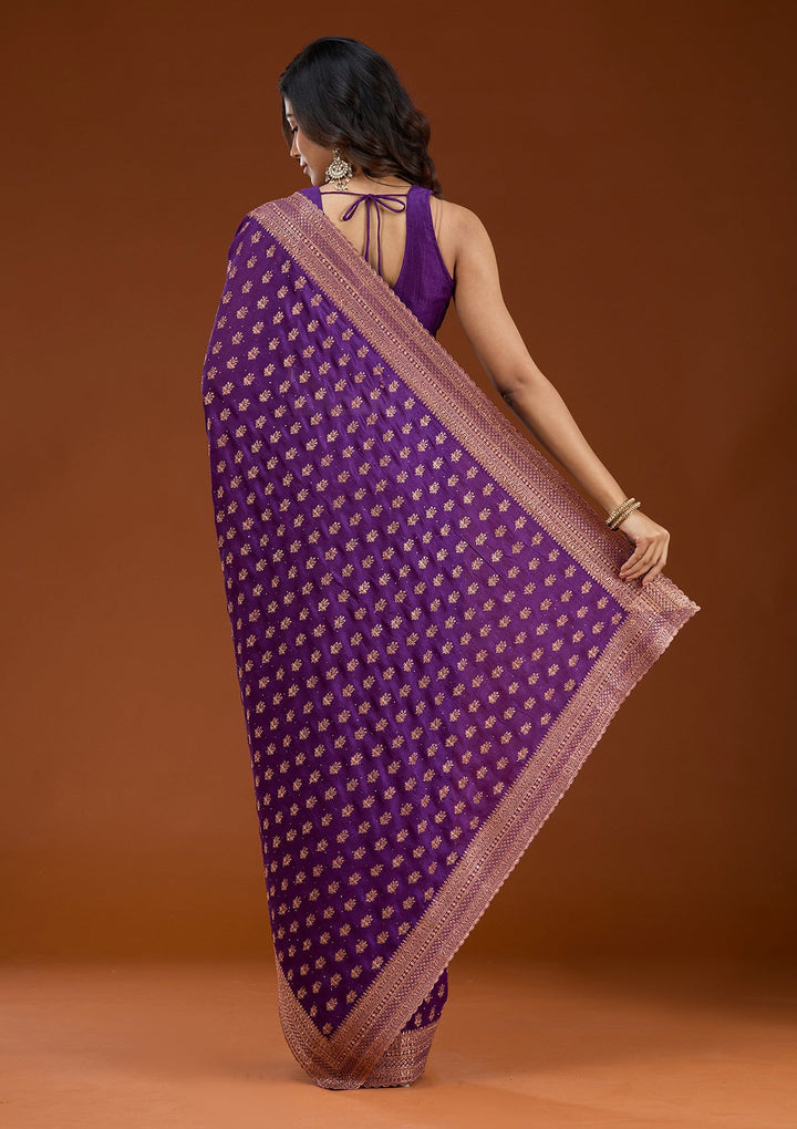 Purple Zariwork (Antique) Soft Raw Silk Saree_koskii