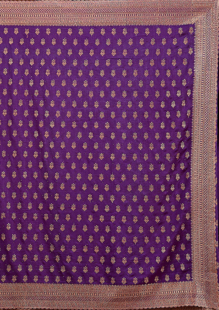 Purple Zariwork (Antique) Soft Raw Silk Saree_koskii