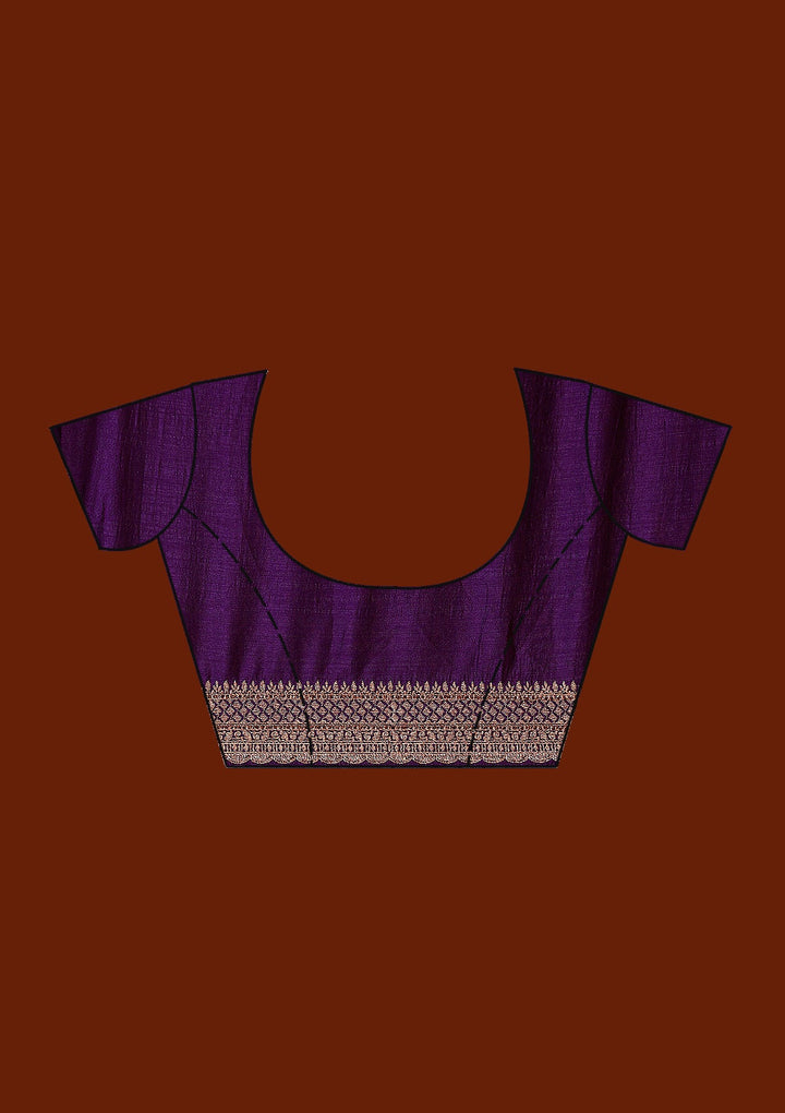 Purple Zariwork (Antique) Soft Raw Silk Saree_koskii