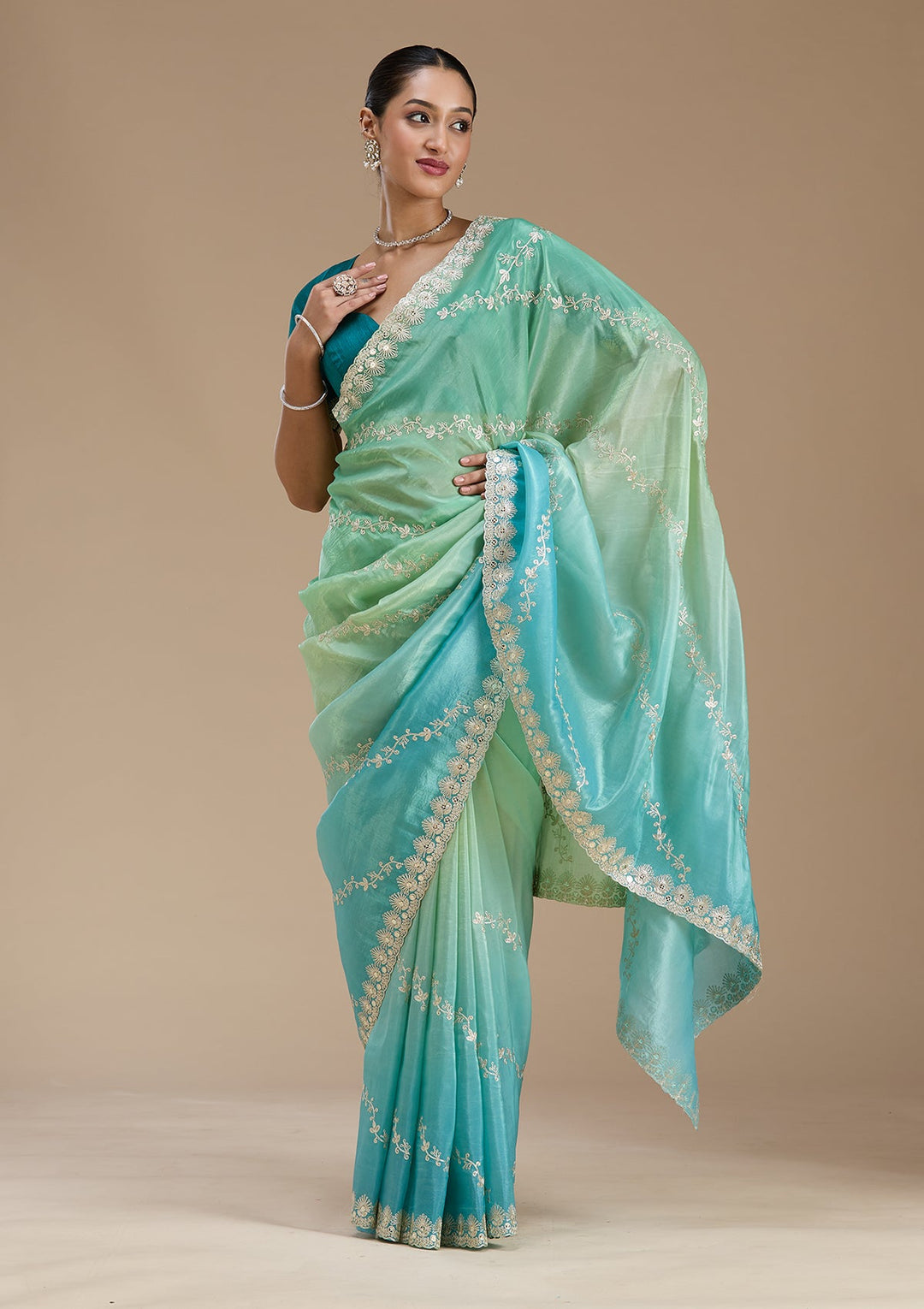 Blue Gotapatti Crepe Saree-Koskii