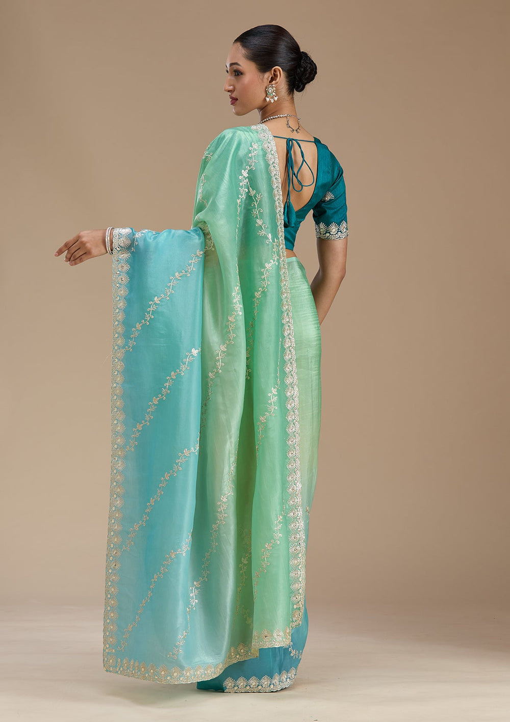 Blue Gotapatti Crepe Saree-Koskii