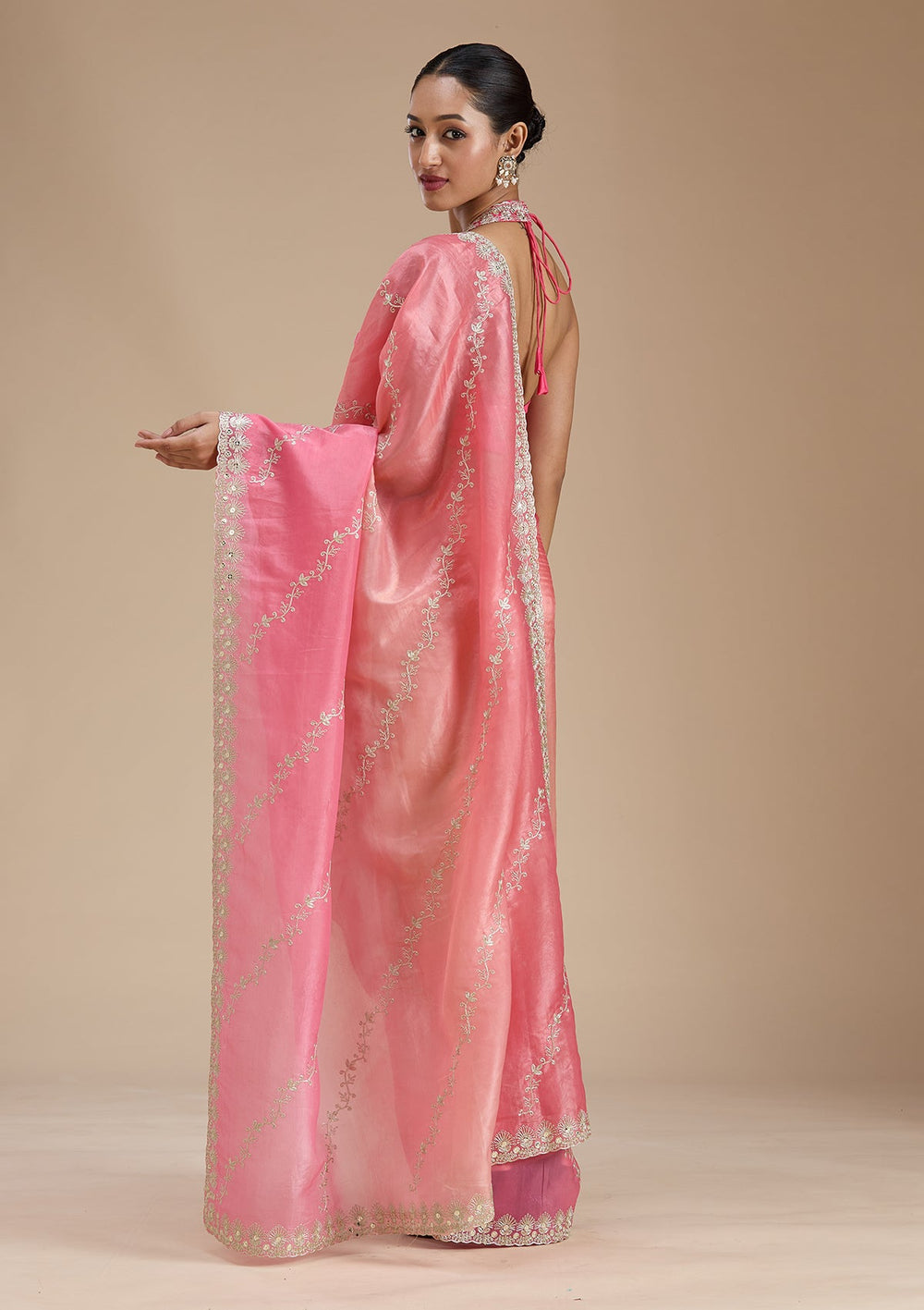 Gajari Pink Gotapatti Crepe Saree-Koskii