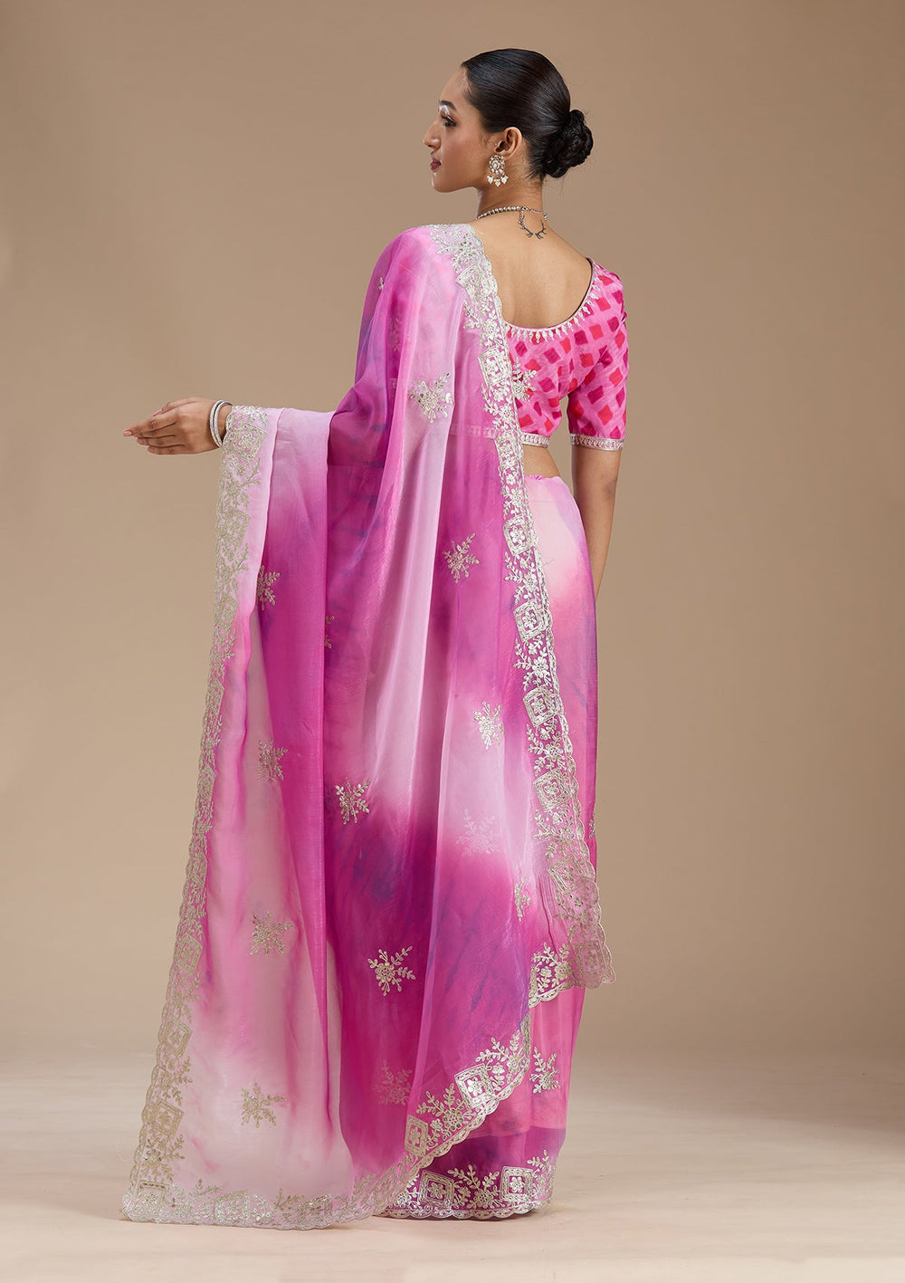 Pink Gotapatti Crepe Saree-Koskii