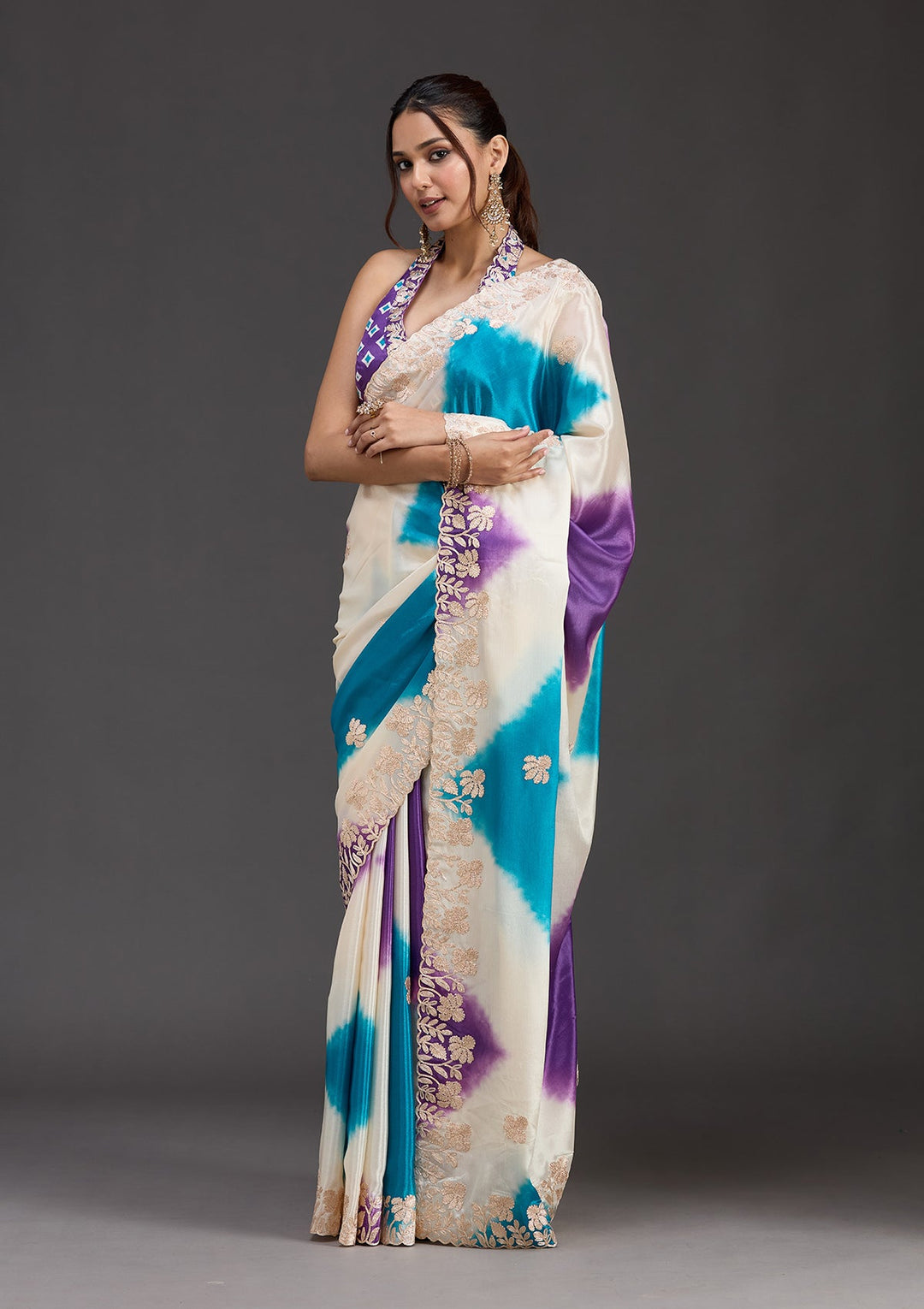Purple Gotapatti Crepe Saree_koskii