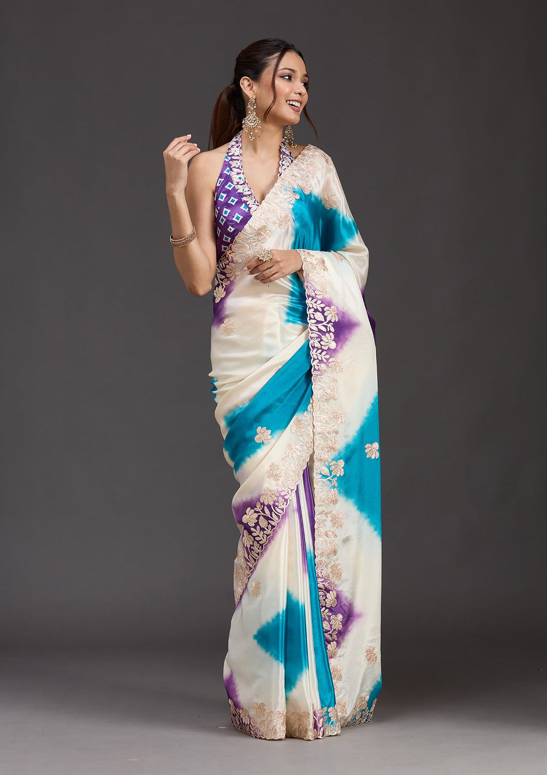 Purple Gotapatti Crepe Saree_koskii