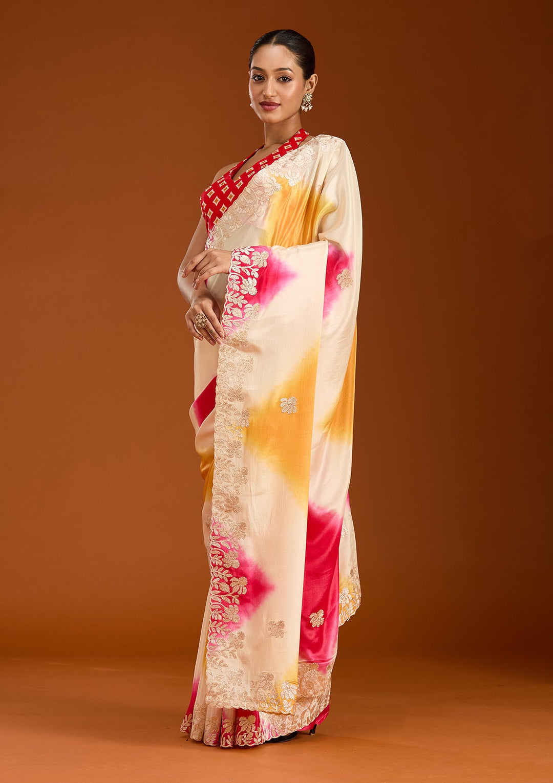 Rani Pink Gotapatti Crepe Saree-Koskii