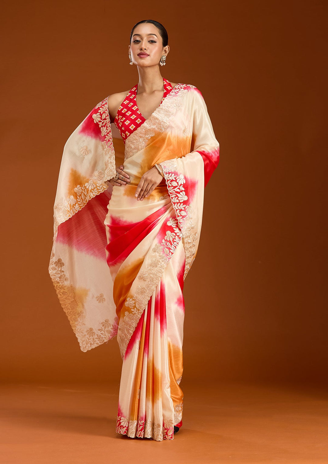 Red Gotapatti Crepe Saree-Koskii