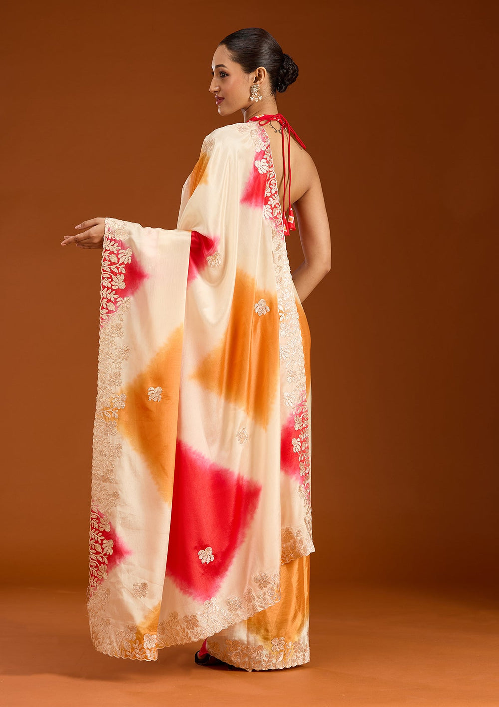 Red Gotapatti Crepe Saree-Koskii