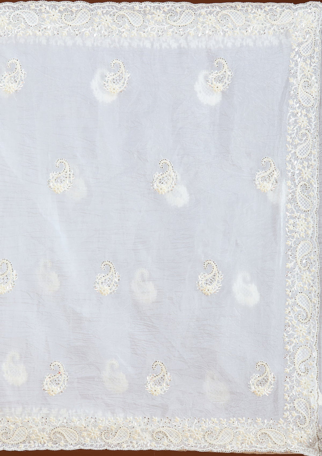 Off White Pearlwork Tissue Saree-koskii
