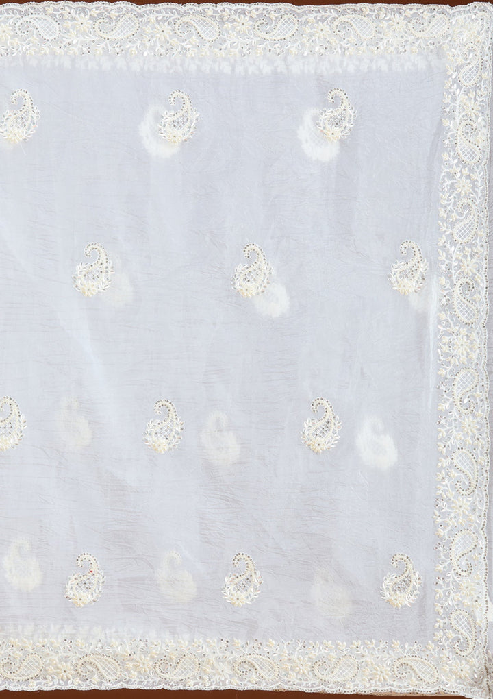 Off White Pearlwork Tissue Saree-koskii