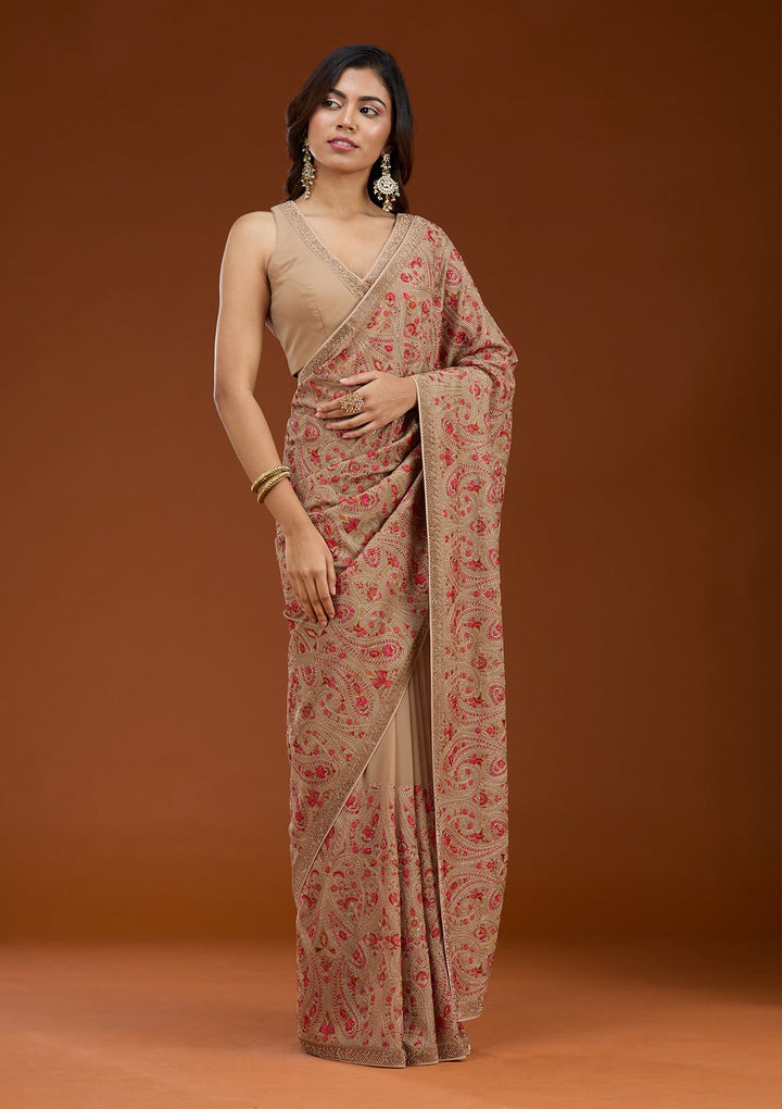 Beige Kashmiri Georgette Saree_koskii