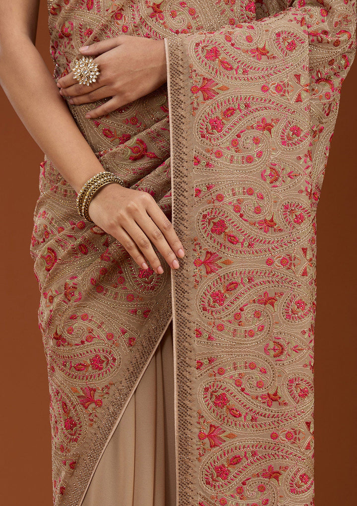 Beige Kashmiri Georgette Saree_koskii