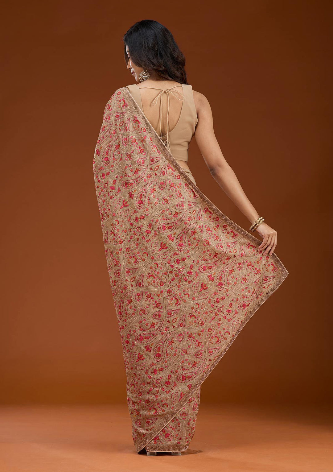 Beige Kashmiri Georgette Saree_koskii