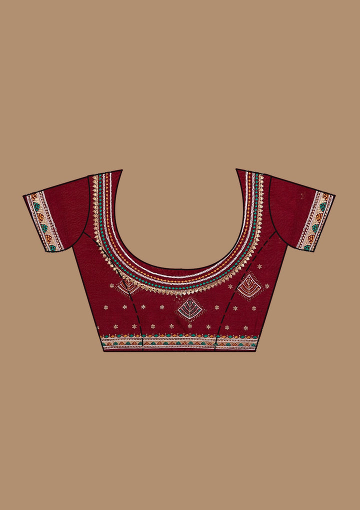 Mehendi Threadwork Soft Raw Silk Saree_koskii