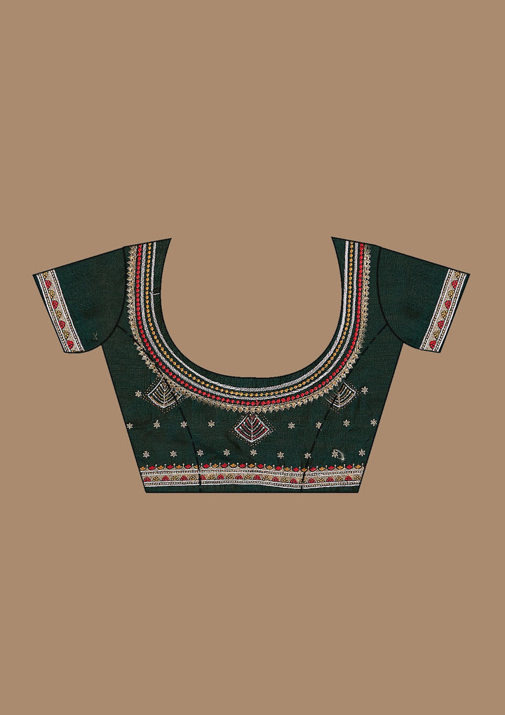 Mustard Threadwork Soft Raw Silk Saree_koskii