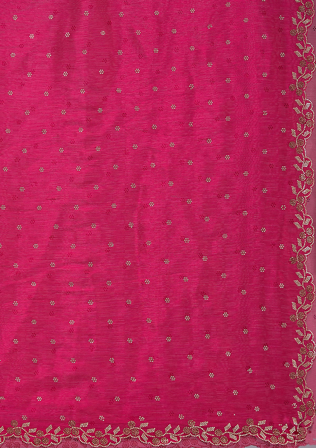 Rani Pink Stonework (Gold) Tissue Saree_koskii