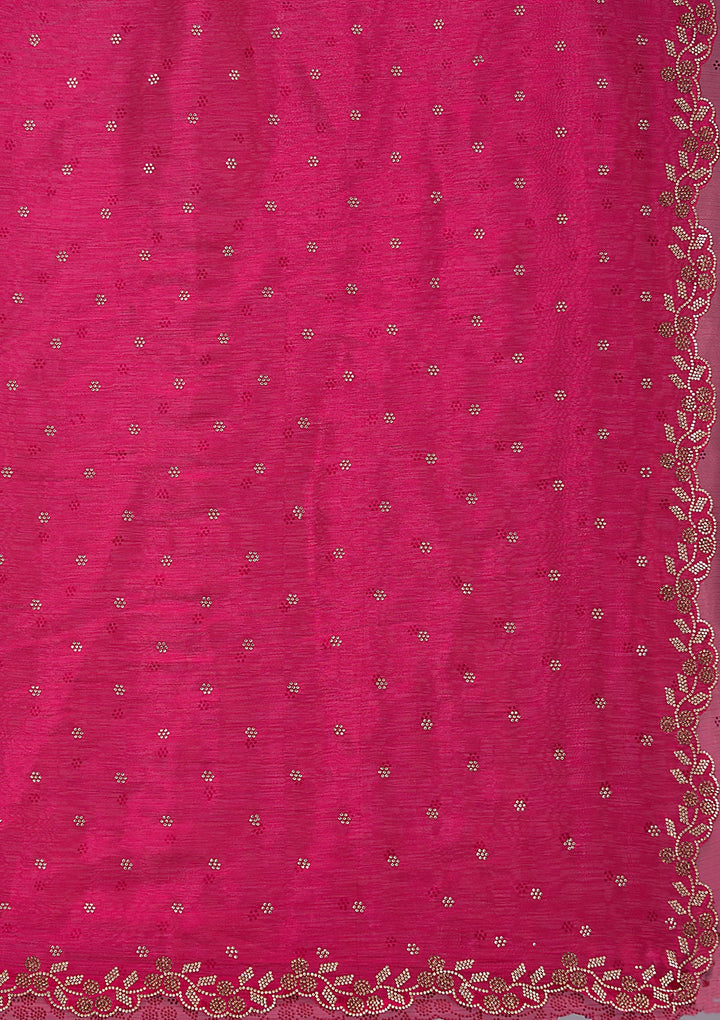 Rani Pink Stonework (Gold) Tissue Saree_koskii