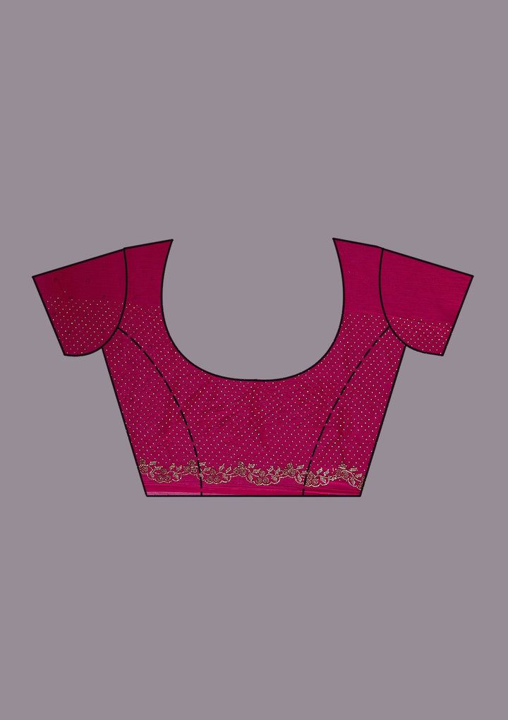 Rani Pink Stonework (Gold) Tissue Saree_koskii