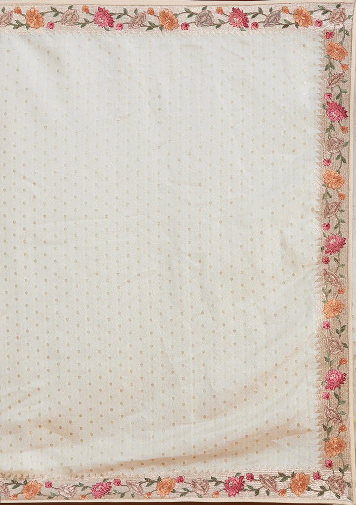 Cream Threadwork Tissue Saree-koskii