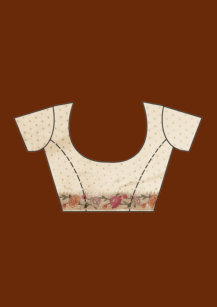 Cream Threadwork Tissue Saree-koskii