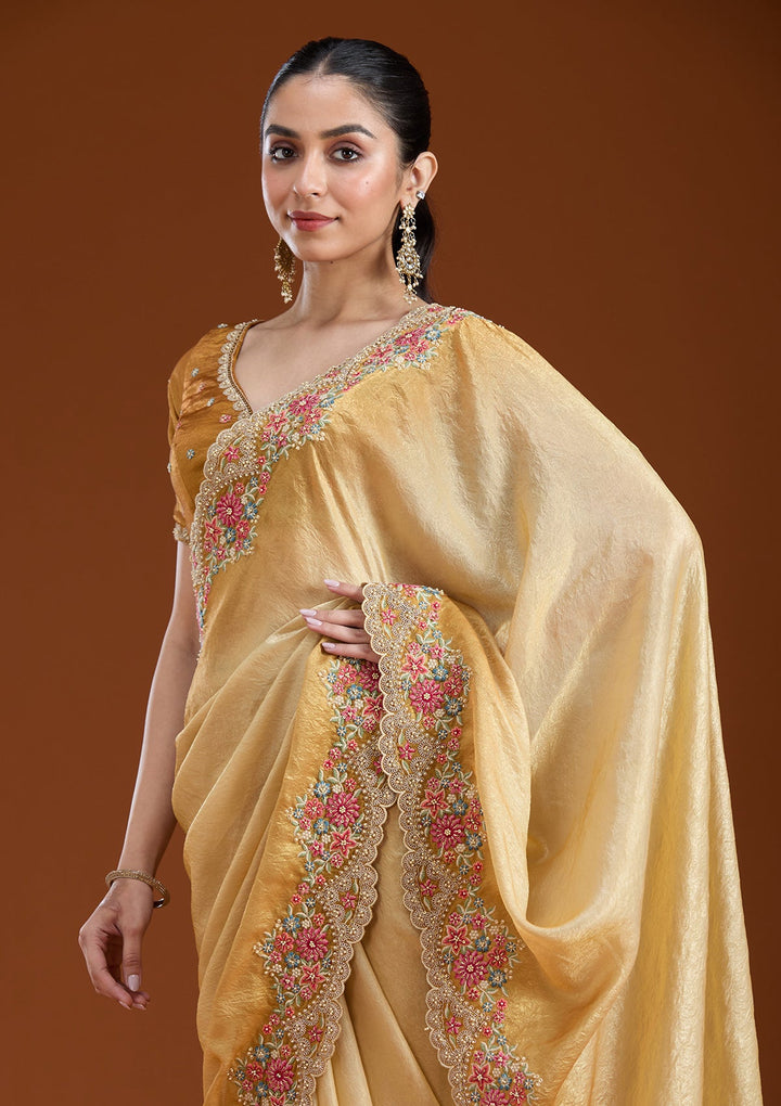 Mustard Threadwork Tissue Saree-koskii