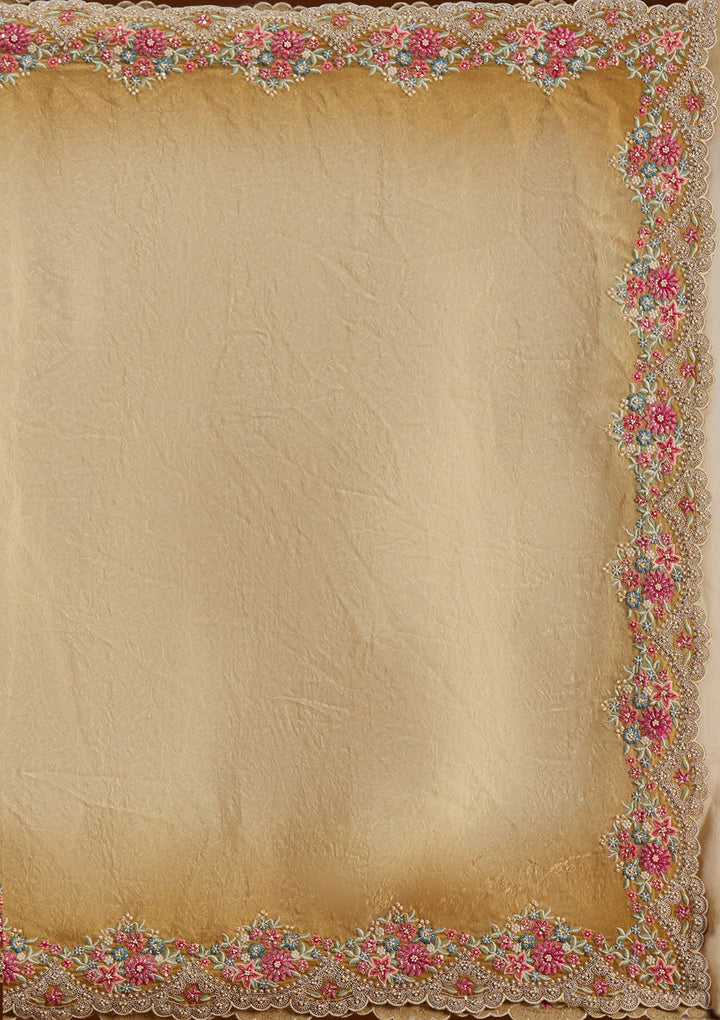 Mustard Threadwork Tissue Saree-koskii