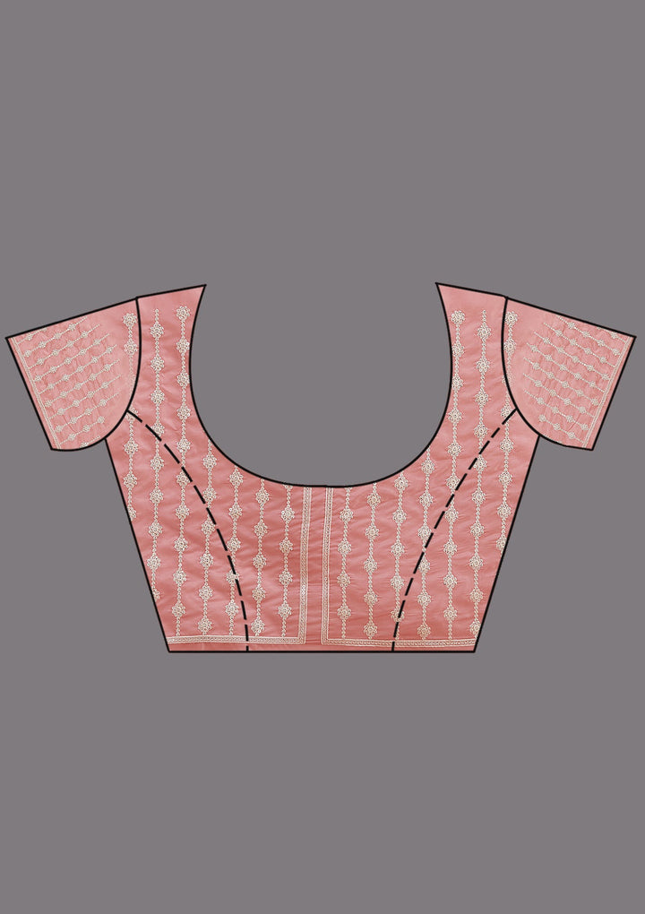 Gajari Pink Pearlwork Tissue Saree_koskii