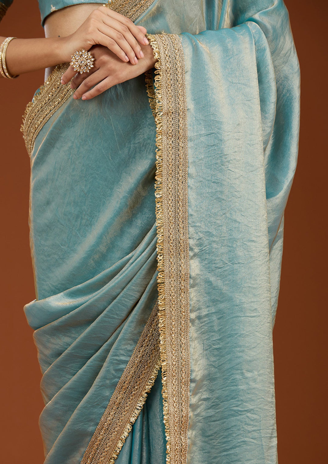 Blue Zariwork (Gold) Tissue Saree_koskii
