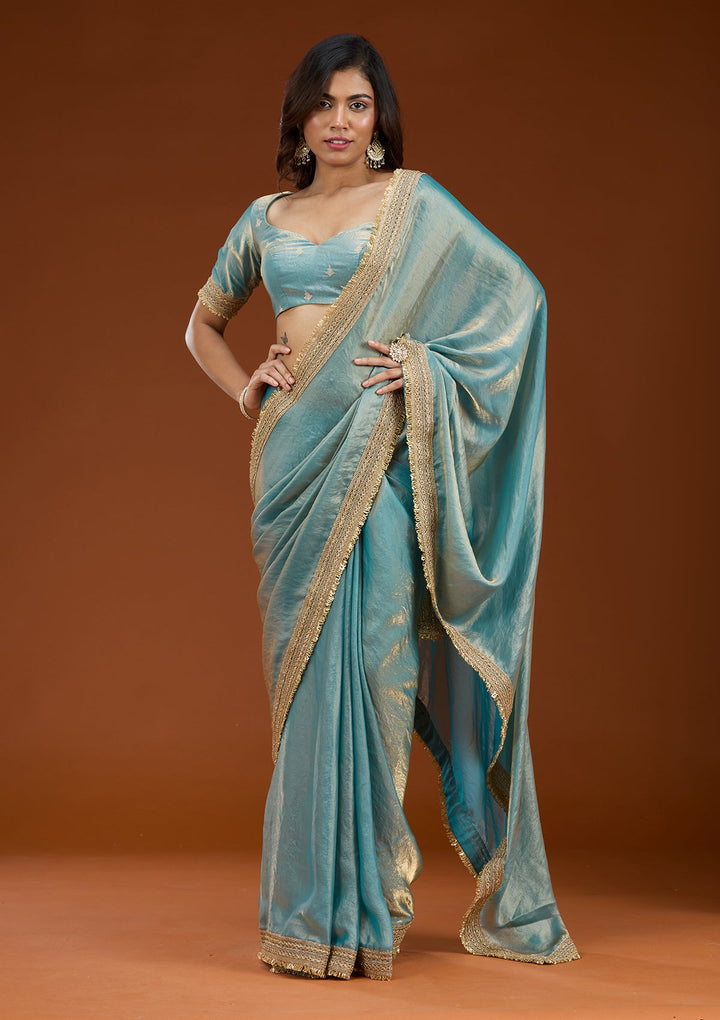 Blue Zariwork (Gold) Tissue Saree_koskii