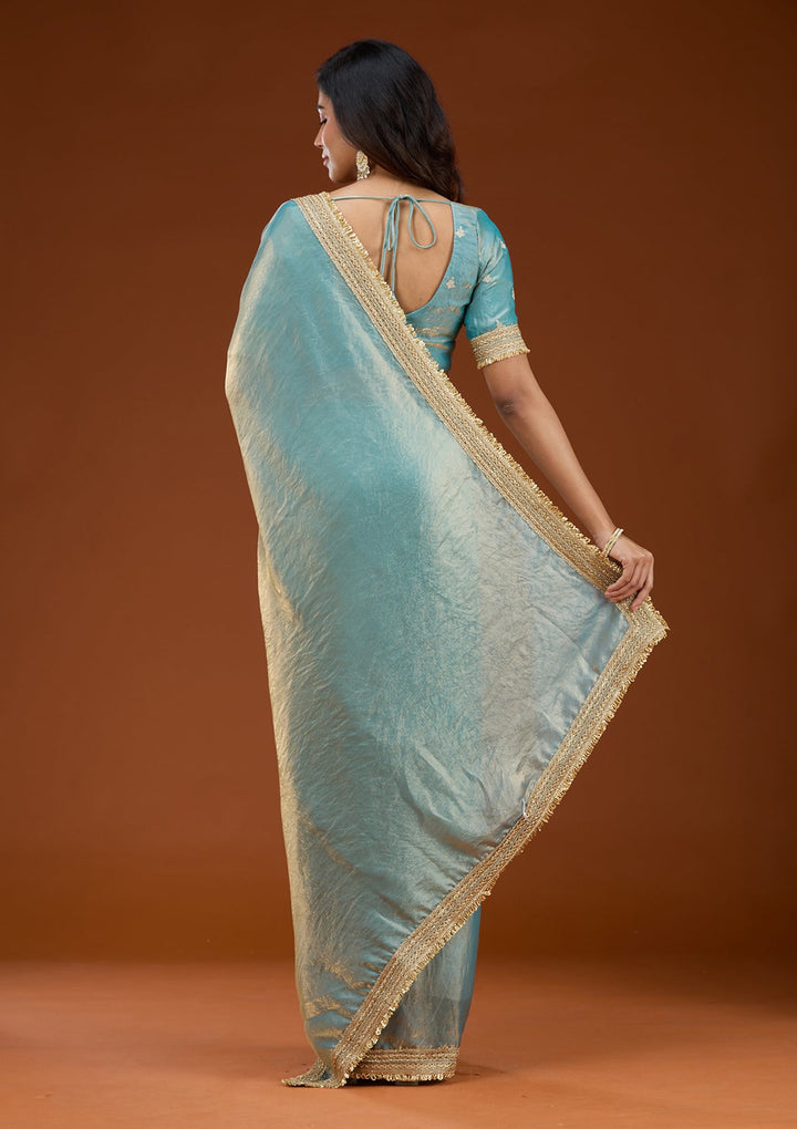 Blue Zariwork (Gold) Tissue Saree_koskii