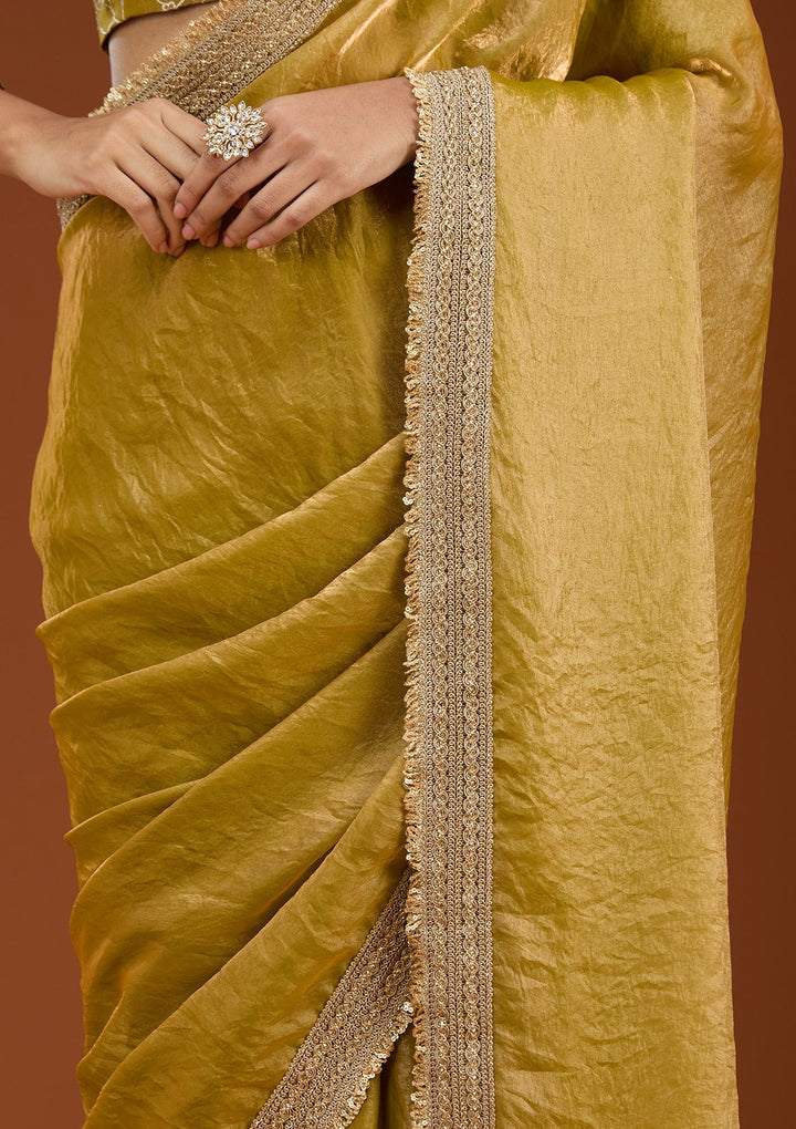 Mustard Zariwork (Gold) Tissue Saree_koskii