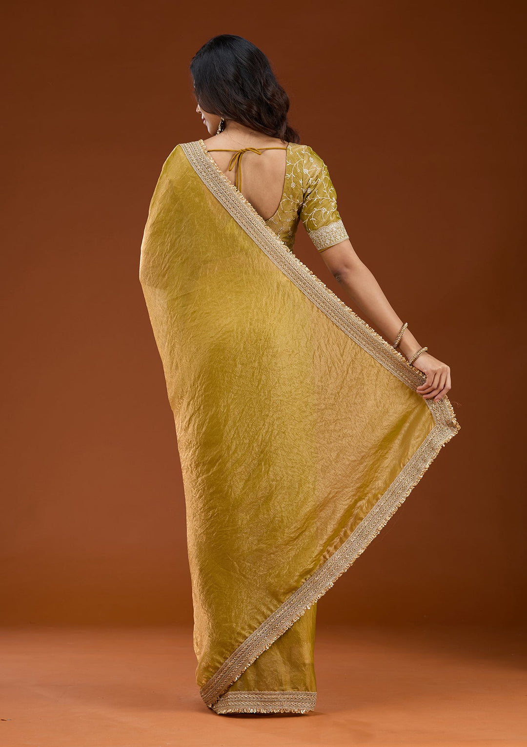 Mustard Zariwork (Gold) Tissue Saree_koskii