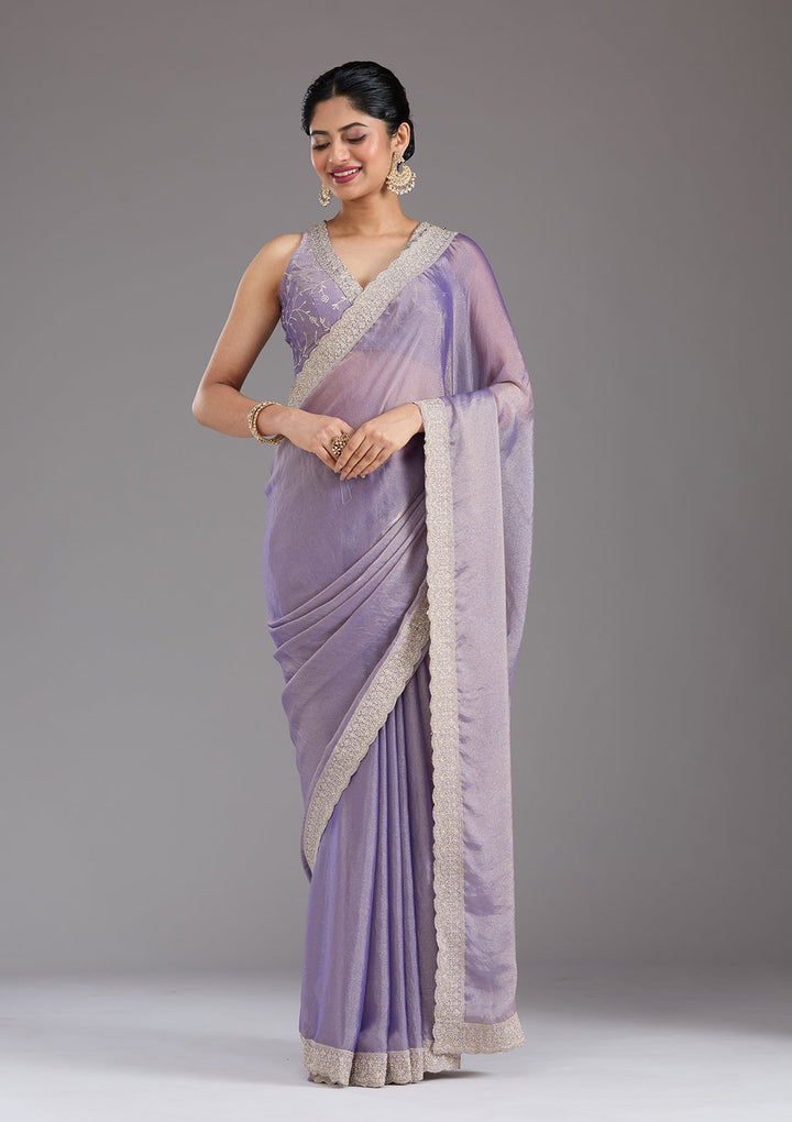 Lavender Zariwork (Silver) Tissue Saree_koskii