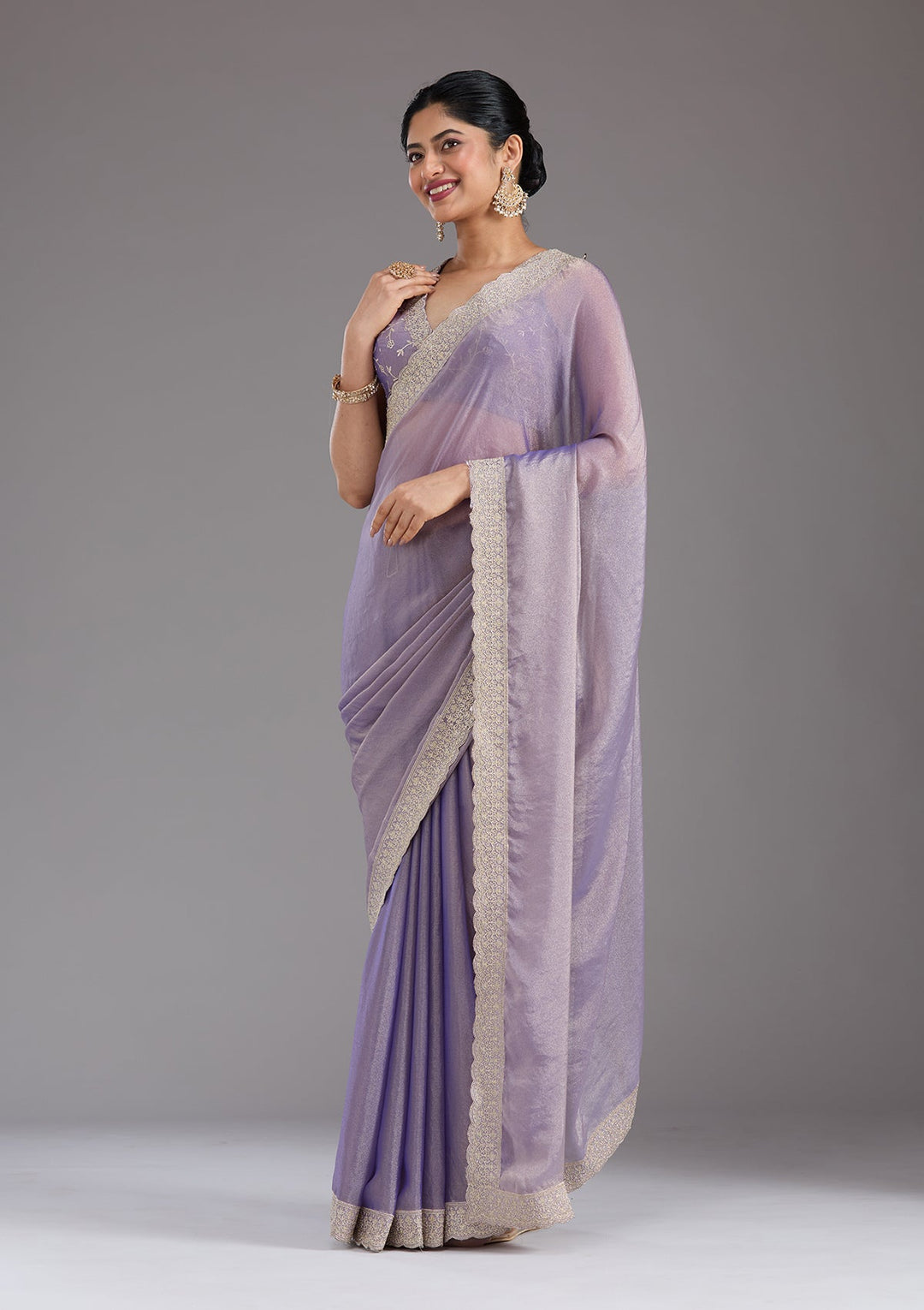 Lavender Zariwork (Silver) Tissue Saree_koskii