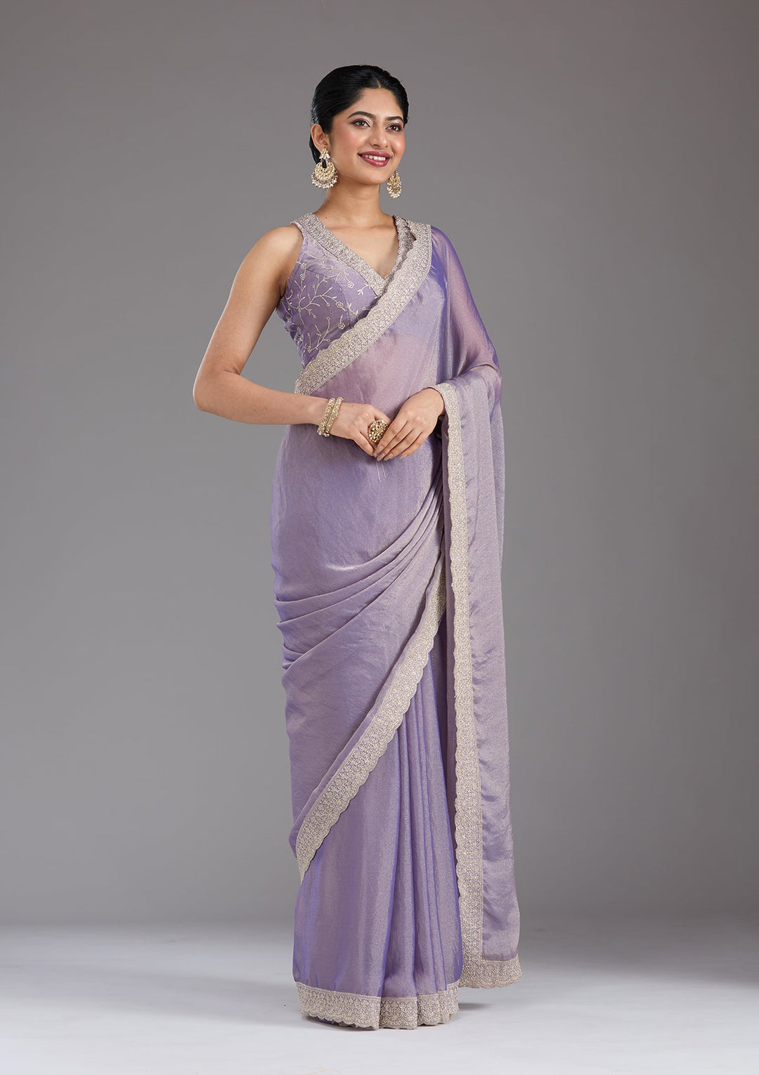 Lavender Zariwork (Silver) Tissue Saree_koskii