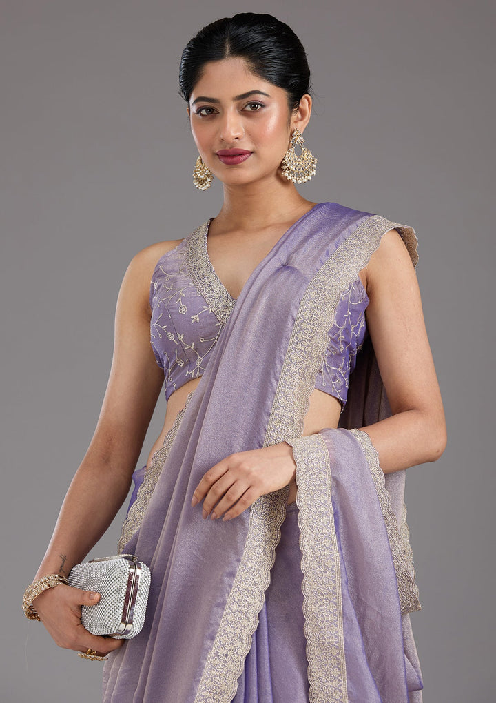 Lavender Zariwork (Silver) Tissue Saree_koskii