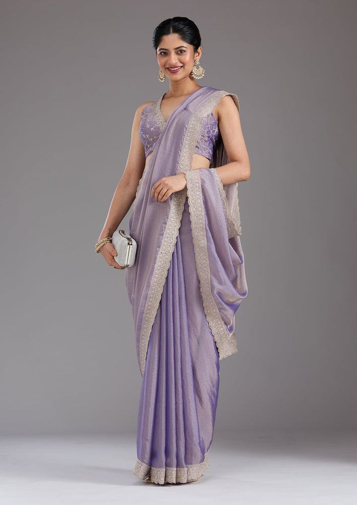 Lavender Zariwork (Silver) Tissue Saree_koskii