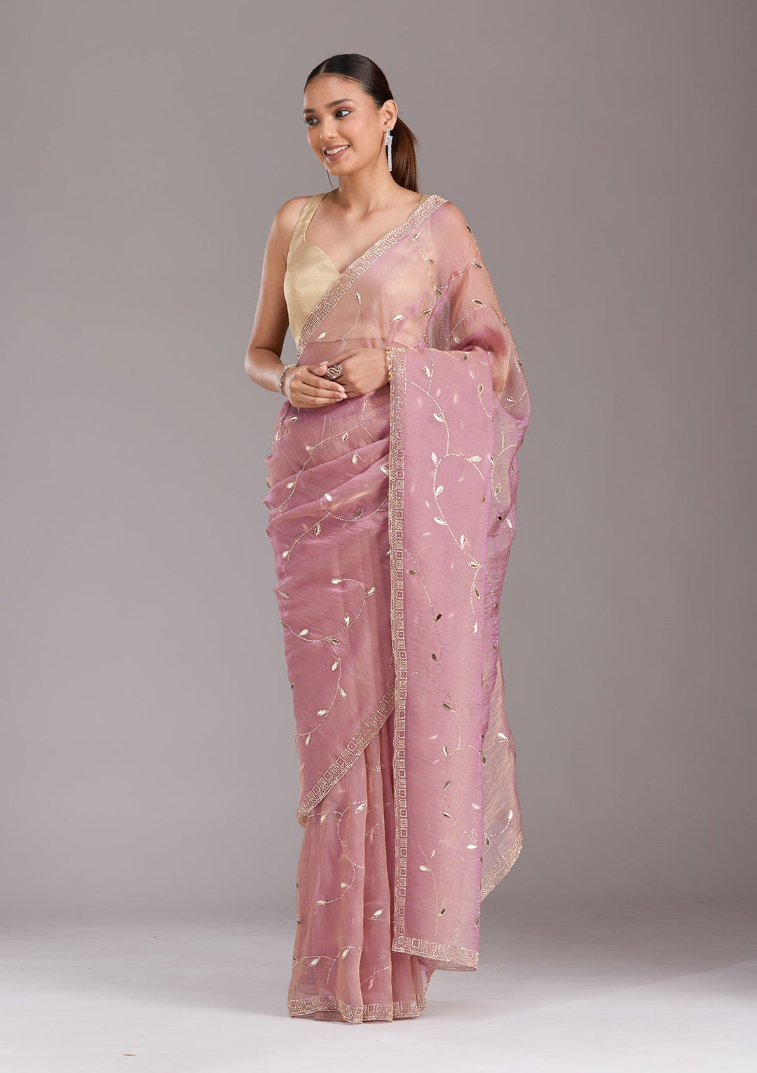 Lavender Stonework (Gold) Tissue Saree-koskii