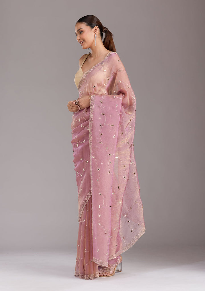 Lavender Stonework (Gold) Tissue Saree-koskii