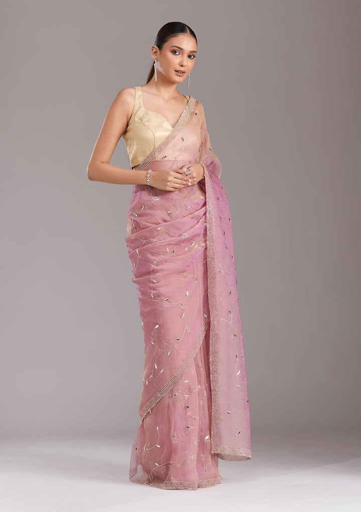 Lavender Stonework (Gold) Tissue Saree-koskii