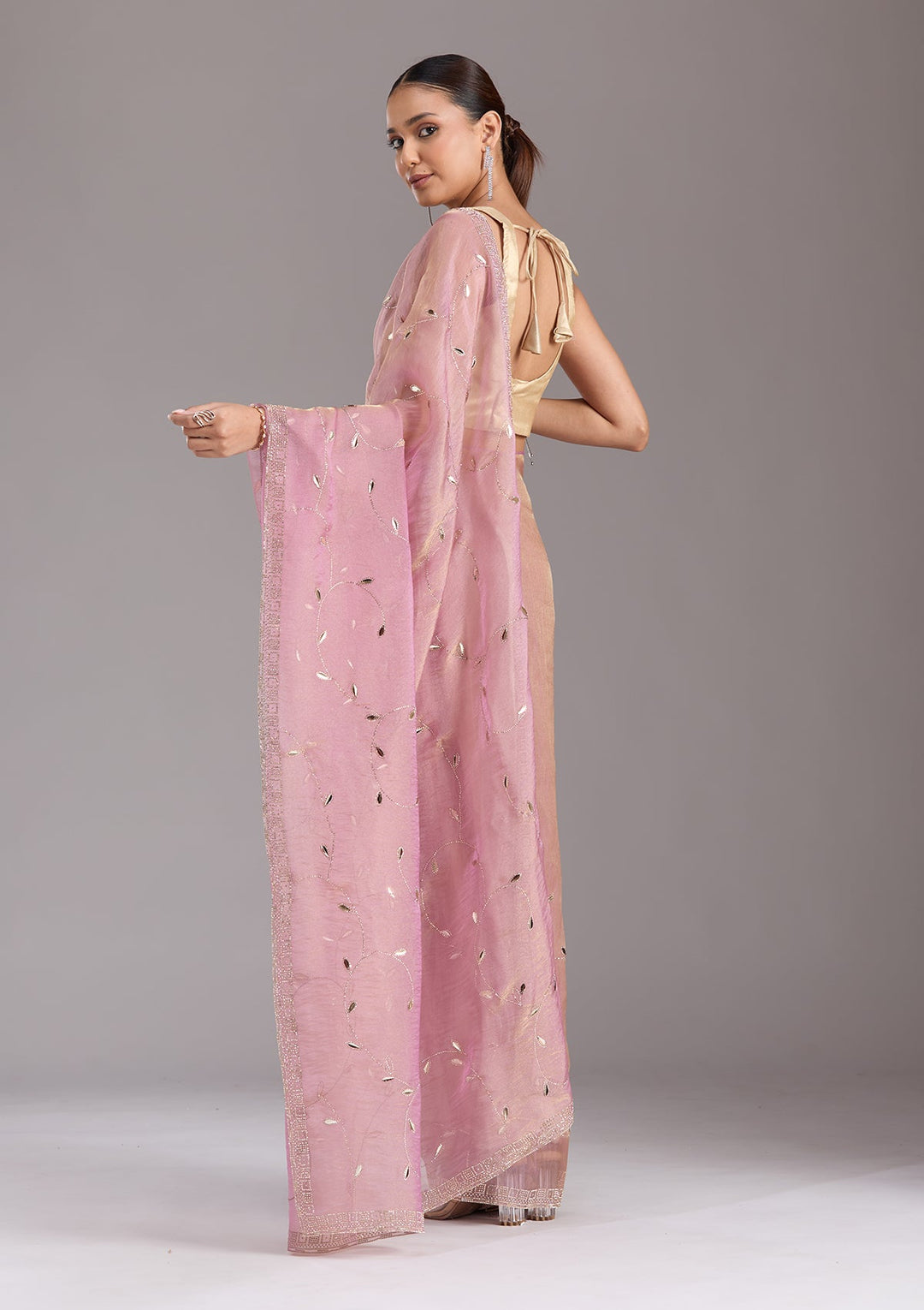 Lavender Stonework (Gold) Tissue Saree-koskii