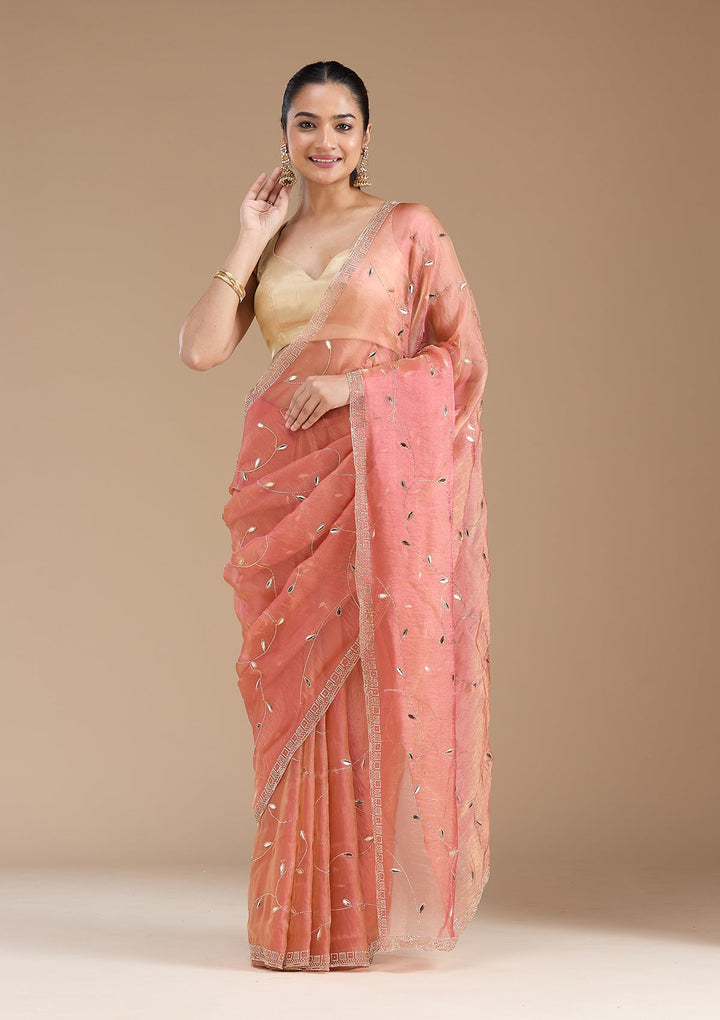 Rust Stonework (Gold) Tissue Saree_koskii