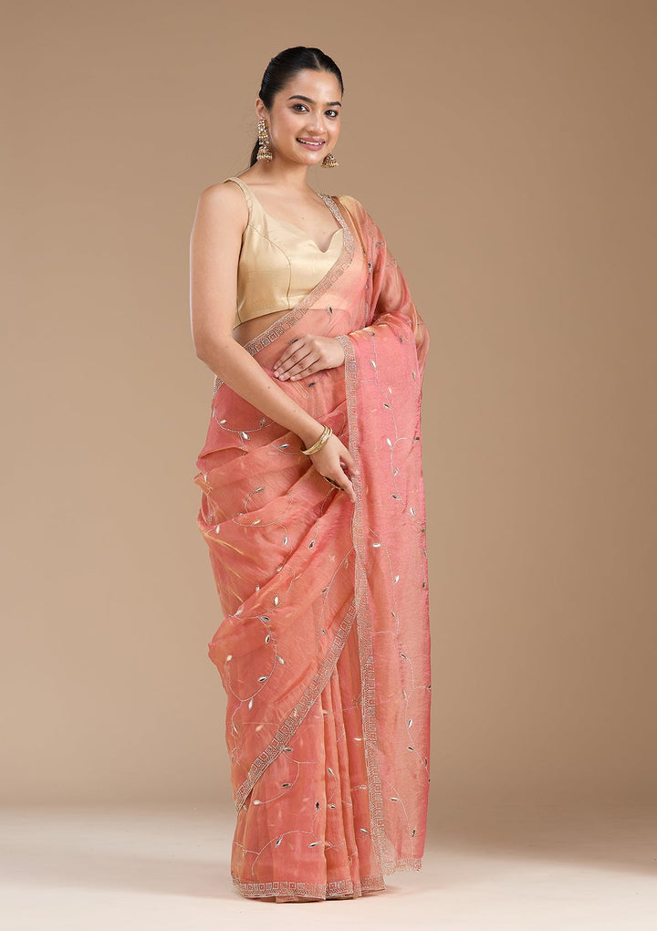 Rust Stonework (Gold) Tissue Saree_koskii