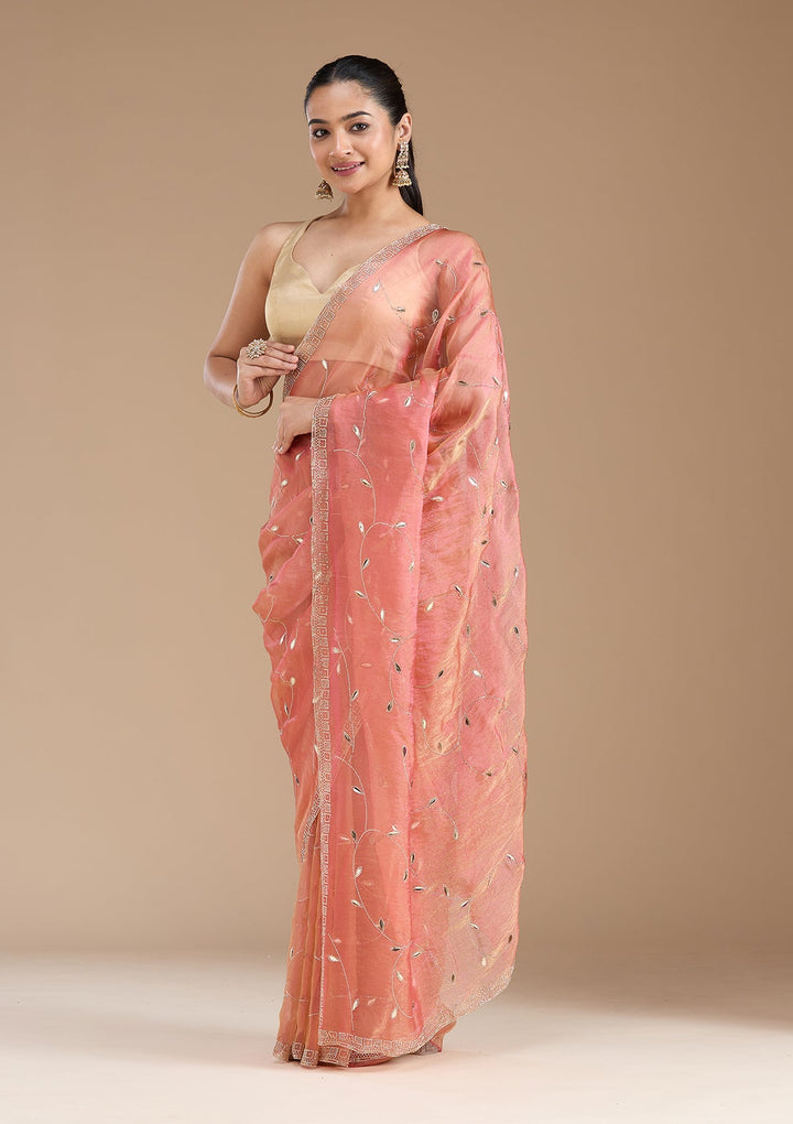 Rust Stonework (Gold) Tissue Saree_koskii