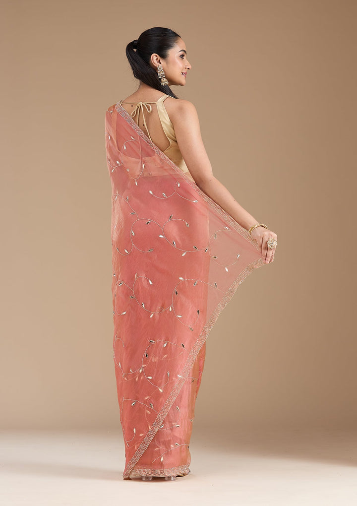 Rust Stonework (Gold) Tissue Saree_koskii