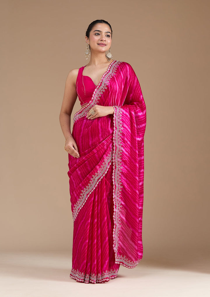 Rani Pink Zariwork (Silver) Organza Saree_koskii