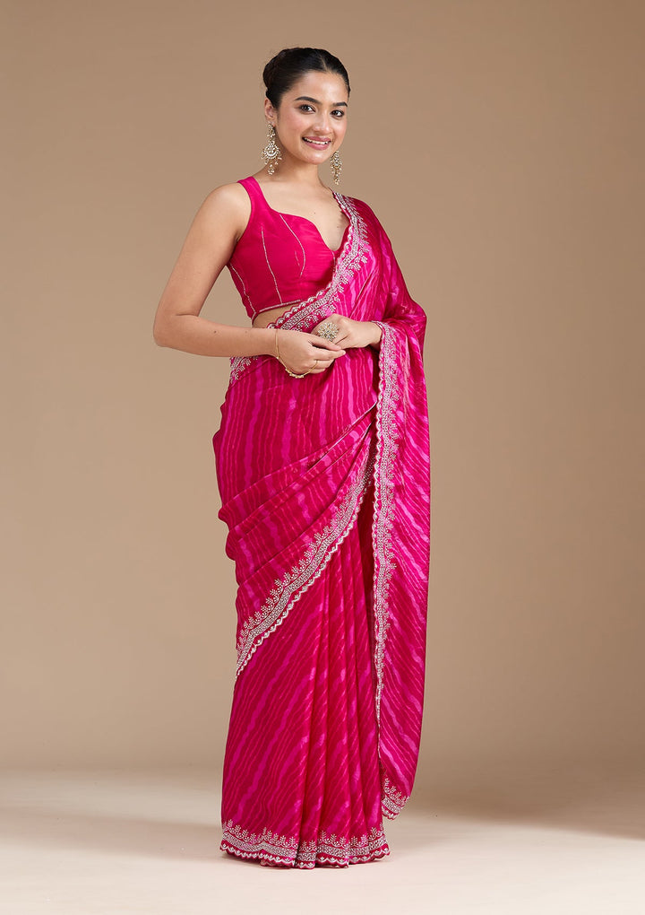Rani Pink Zariwork (Silver) Organza Saree_koskii