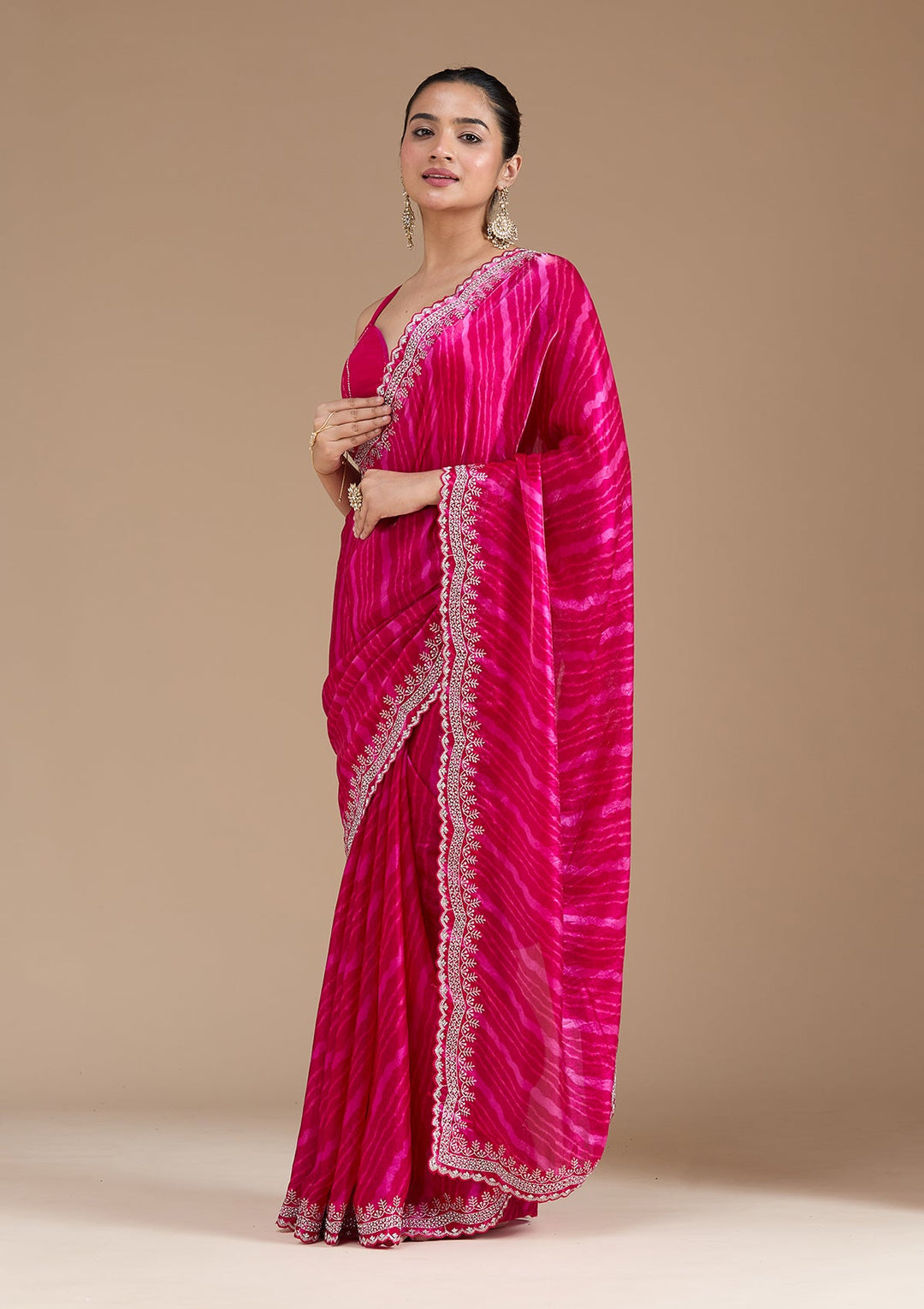 Rani Pink Zariwork (Silver) Organza Saree_koskii