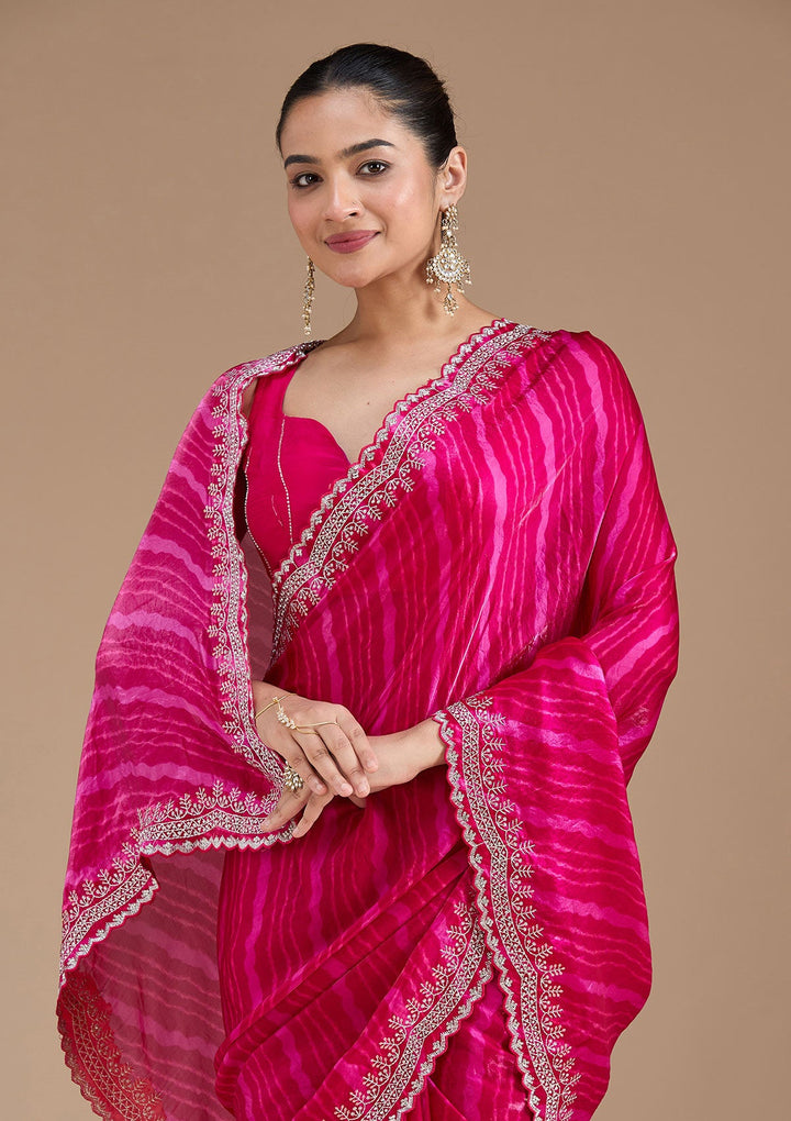 Rani Pink Zariwork (Silver) Organza Saree_koskii