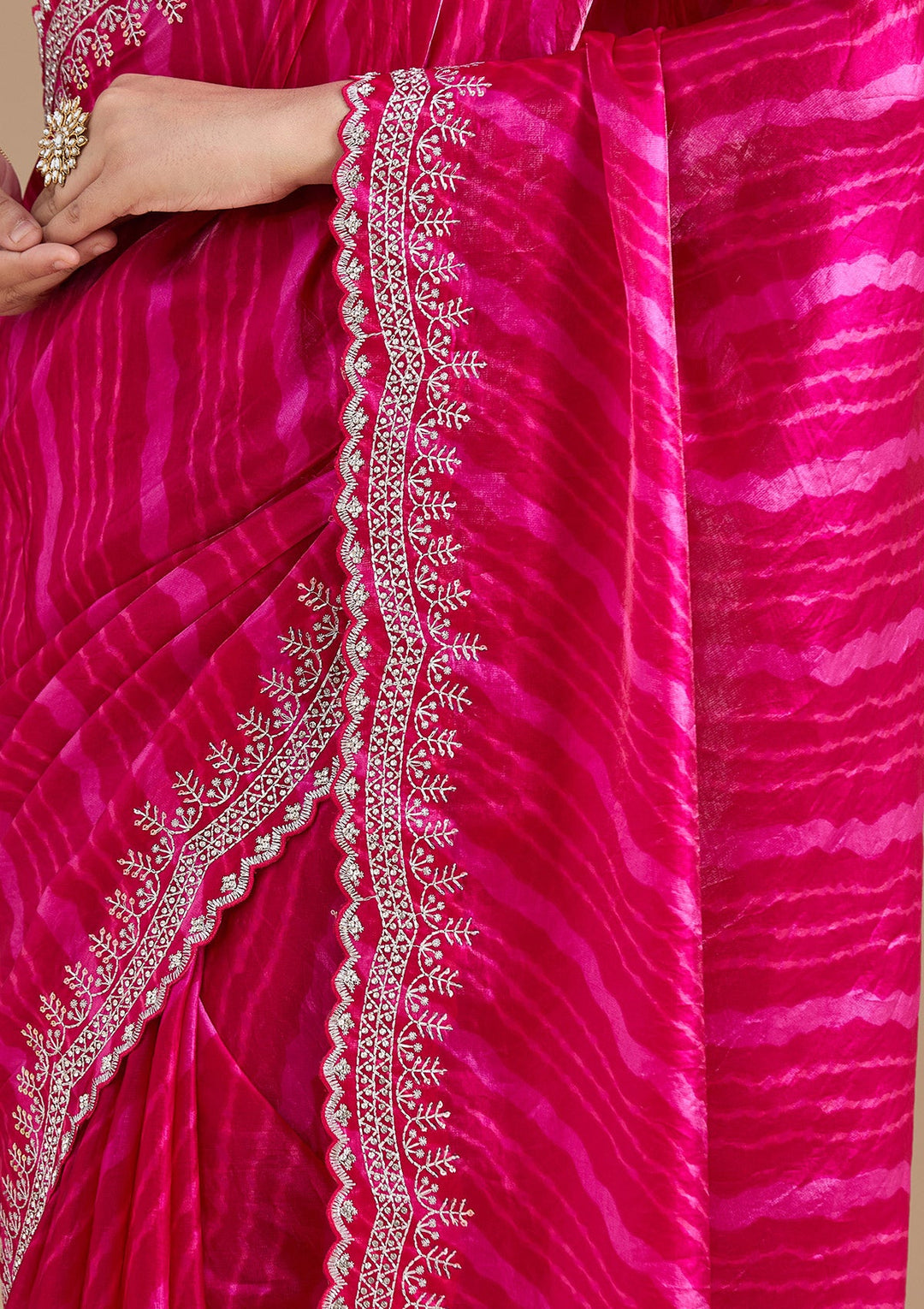 Rani Pink Zariwork (Silver) Organza Saree_koskii